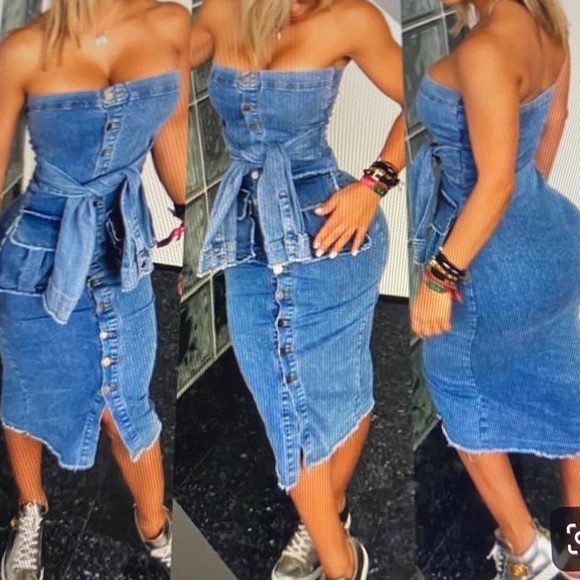 myboo Dresses & Skirts - Strapless semi stretchy denim tube midi dress